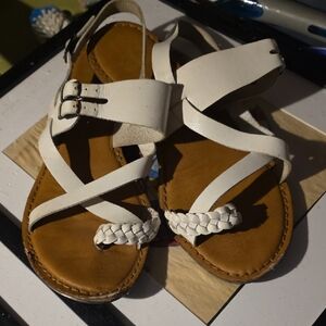 Seabrylla Crown Vintage White Braided Toe Strappy Sandals